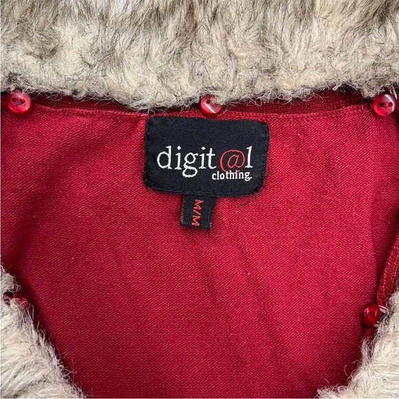 Red Cardigan with Faux Fur Collar - Picture 4 of 6